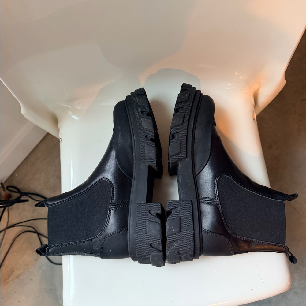 Ganni Black Leather Chelsea Lug Ankle Boots